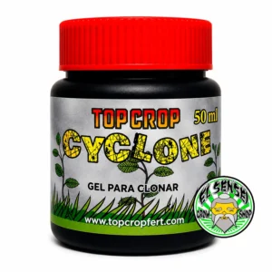 Gel enraizante Cyclone de Top Crop para producción de esquejes en presentación de 50 ml sobre fondo blanco.