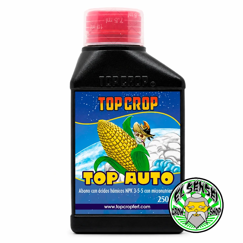 Fertilizante líquido Top Auto de Top Crop para plantas autoflorecientes, disponible en 250 ml sobre fondo blanco.