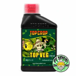 Fertilizante líquido Top Veg de Top Crop para crecimiento, disponible en presentaciones de 250 ml y 1 litro sobre fondo blanco.