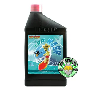 Aditivo Top Wash de Top Crop para lavado de raíces en presentación de 1 litro sobre fondo blanco.