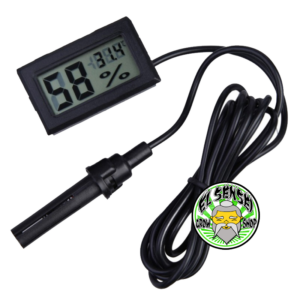 Termohigrómetro digital mini con pantalla LCD para medir temperatura y humedad.