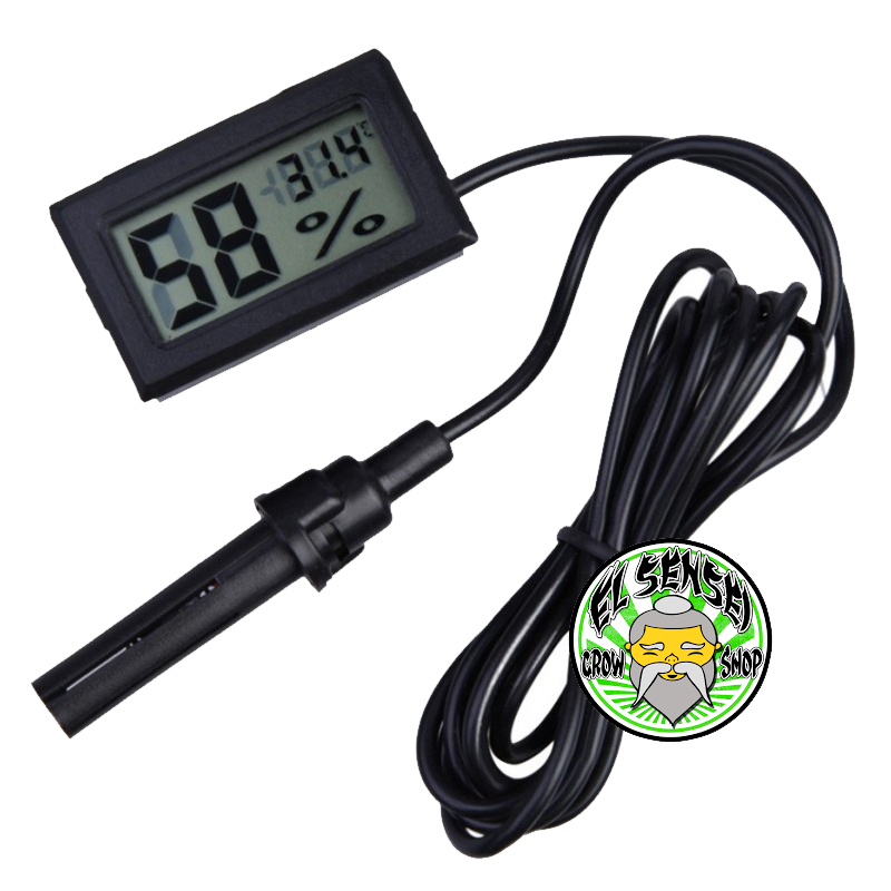 Termohigrómetro digital mini con pantalla LCD para medir temperatura y humedad.