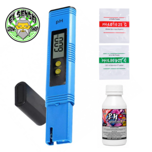 pack de medición ph en agua básico. Contiene un medidor de ph autoregulable, un pack de soluciones de calibración y una solución de reductor de ph.