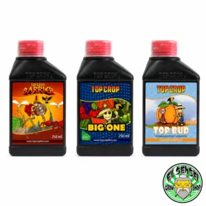 Combo 4 Top Crop compuesto por Barrier, Big One y Top Bud en versiones de 100 ml y 250 ml sobre fondo blanco.